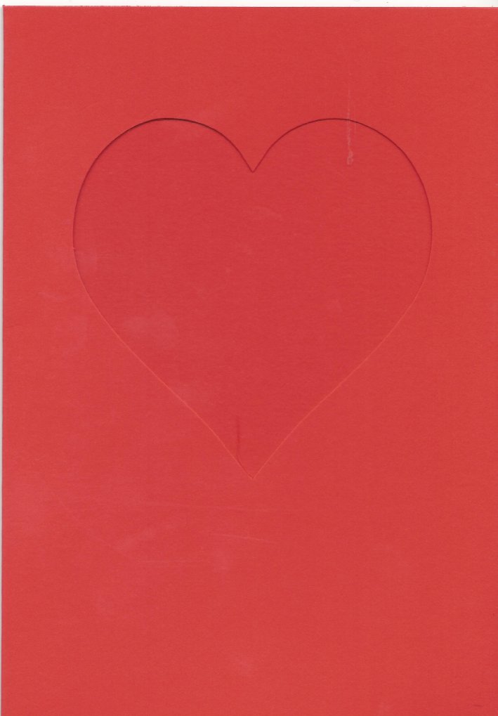 PK685-17 Bright Red Double Fold Medium Card with Small Heart Aperture.  Pack of 5 Cards.