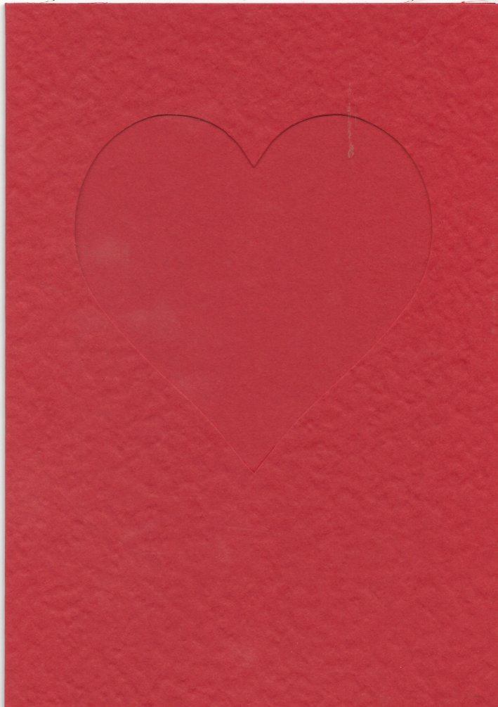 PK685-49 Red Double Fold  Medium Embossed Card with Small Heart Aperture.   Pack of 5 Cards.  