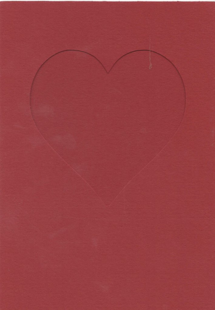 PK685-18 Dark Red Double Fold  Medium Embossed  Card with Small Heart Aperture.   Pack of 5 Cards 