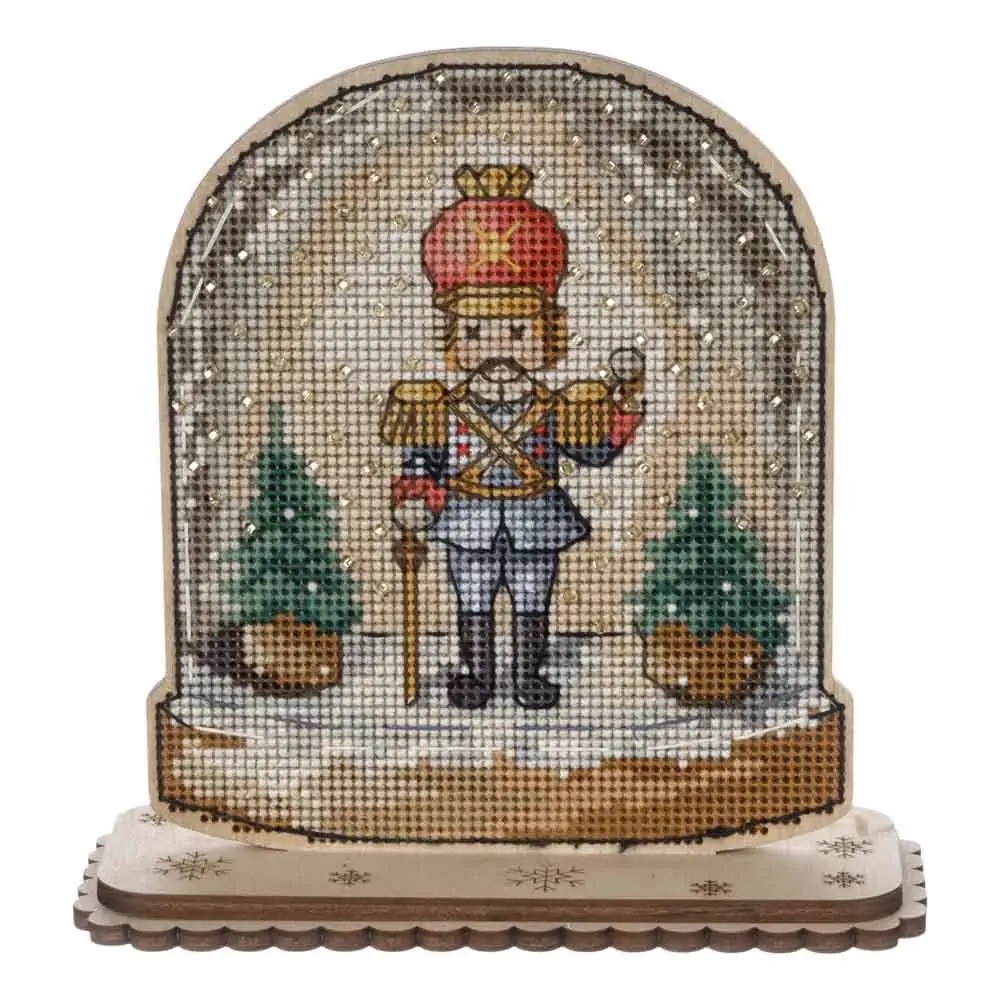 FLW-048 Nutcrackers Snow Globe - Cross stitch Kit - 11cm x 13cm by Woodland Crafts