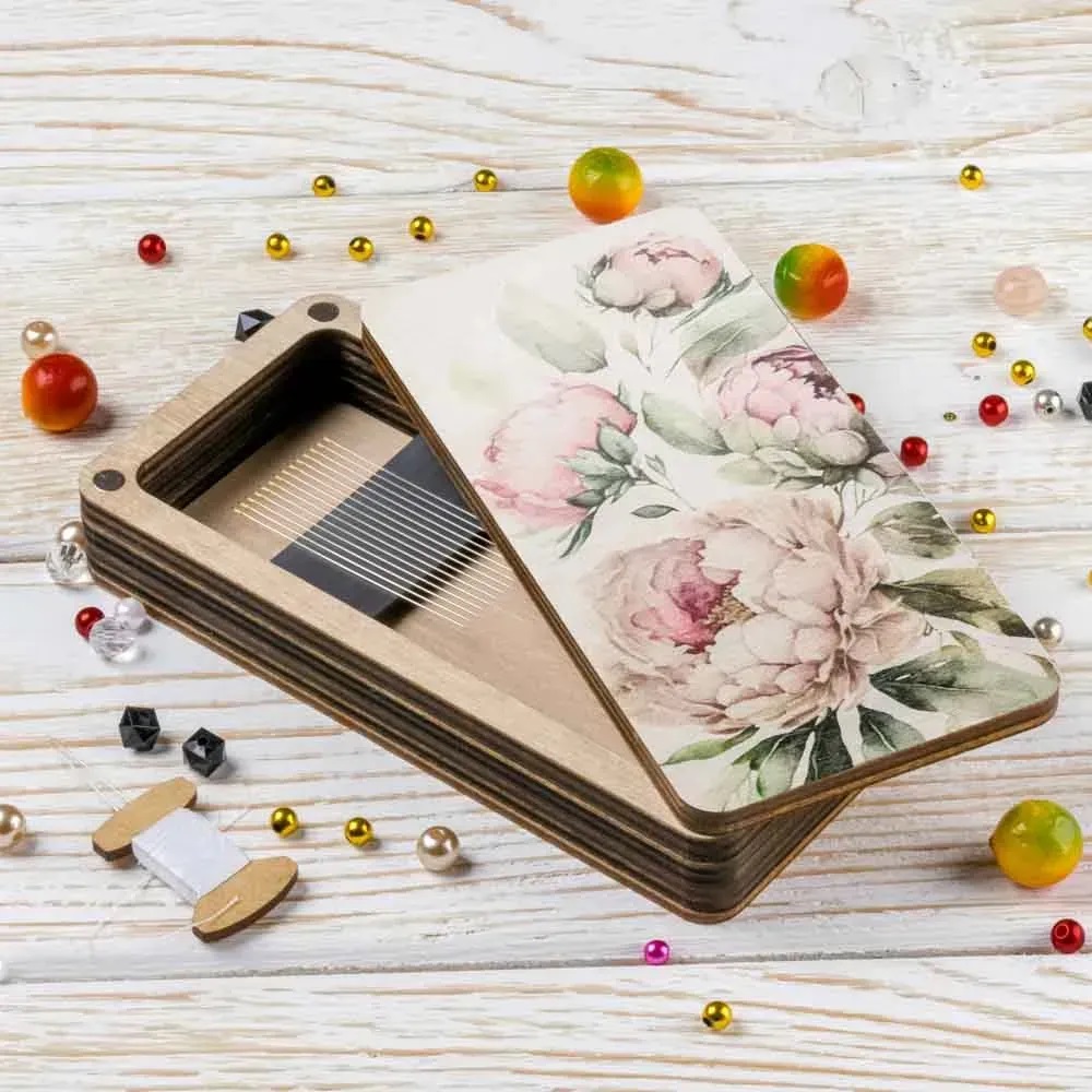 FLZB(N)143  Peonies box - 15cm x 7cm x 133 - Plywood ( Needles not included ) by Wonderland Crafts
