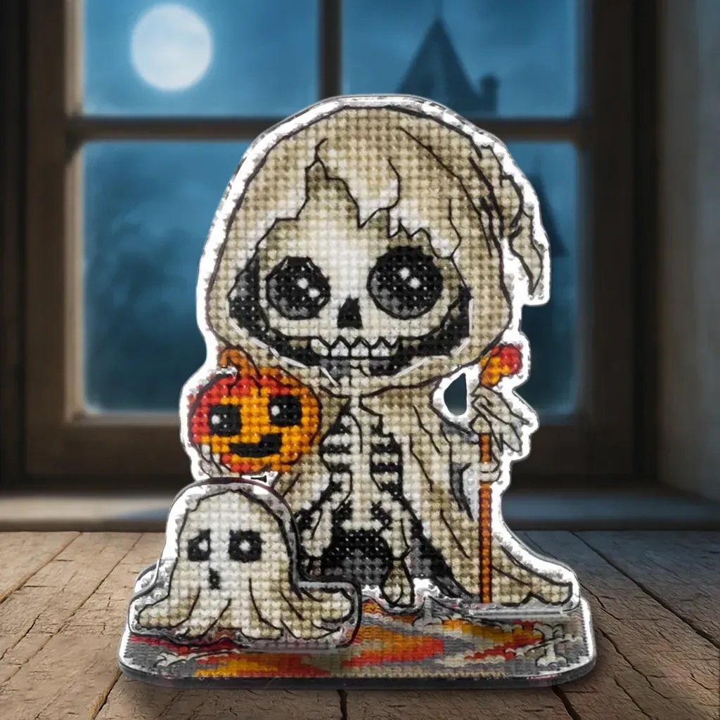 FLX-123 “Skeleton And The Ghost”  - Plastic Cross-Stitch Kit by Wonderland Crafts