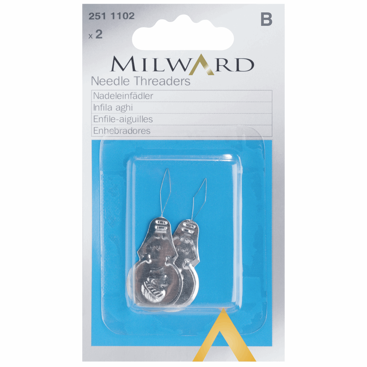 Needle Threaders : 2 aluminium and wire needle threaders by Milward  