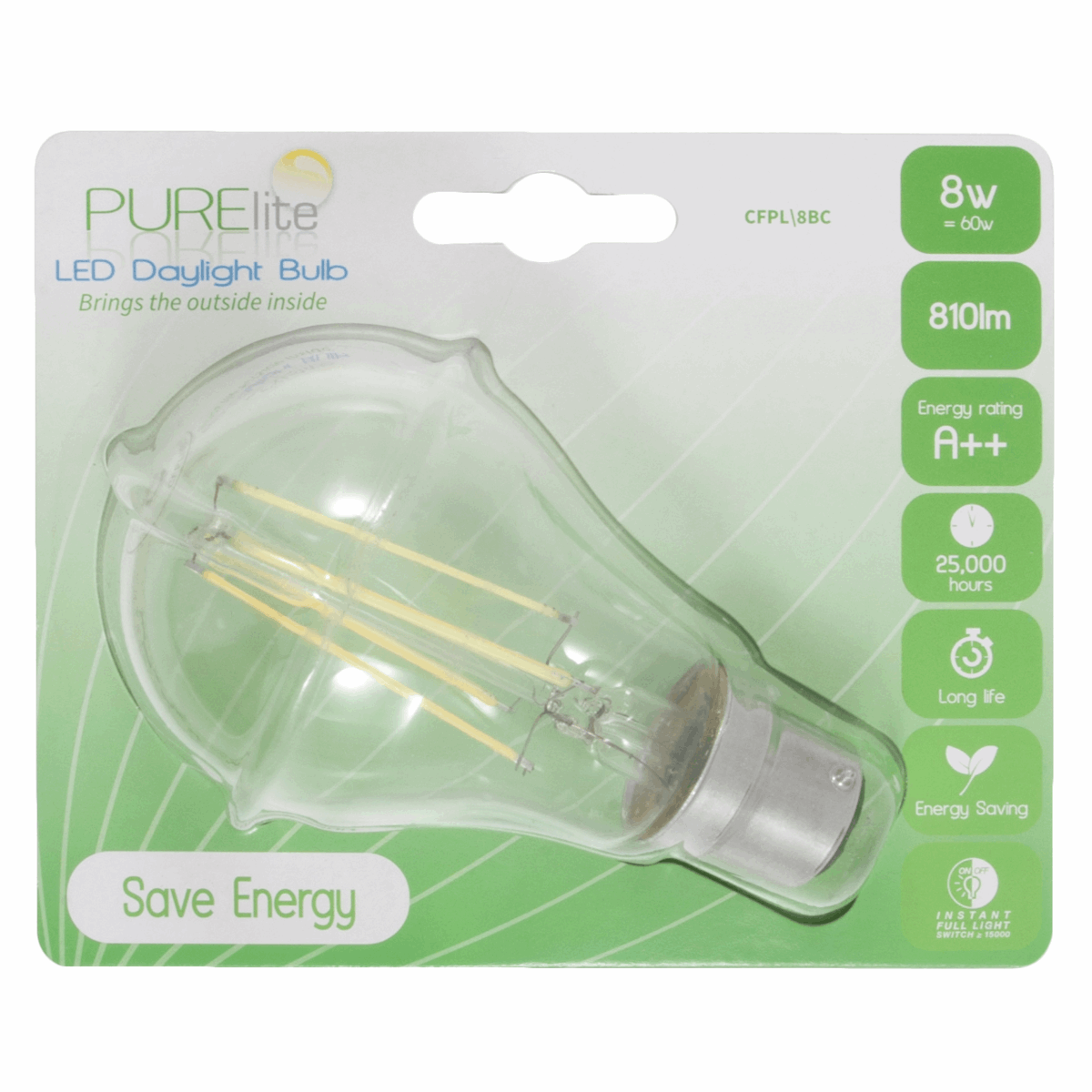 Bulb: Natural Daylight: 8w: Bayonet Fitting: LED Code: CFPL\8BC