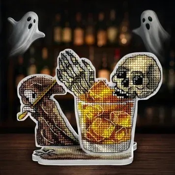 Wonderland Crafts - FLX-124  “Skull Cocktail” - Plastic Cross-Stitch Kit
