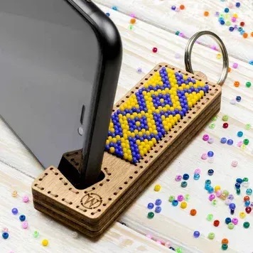 Wonderland Crafts - FLK-482 Phone Stand – Blue and Yellow - Wooden Bead Kit