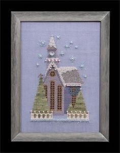 NC161 Little Snowy Lavender Church - Snow Globe Village Series by Nora Corbett 