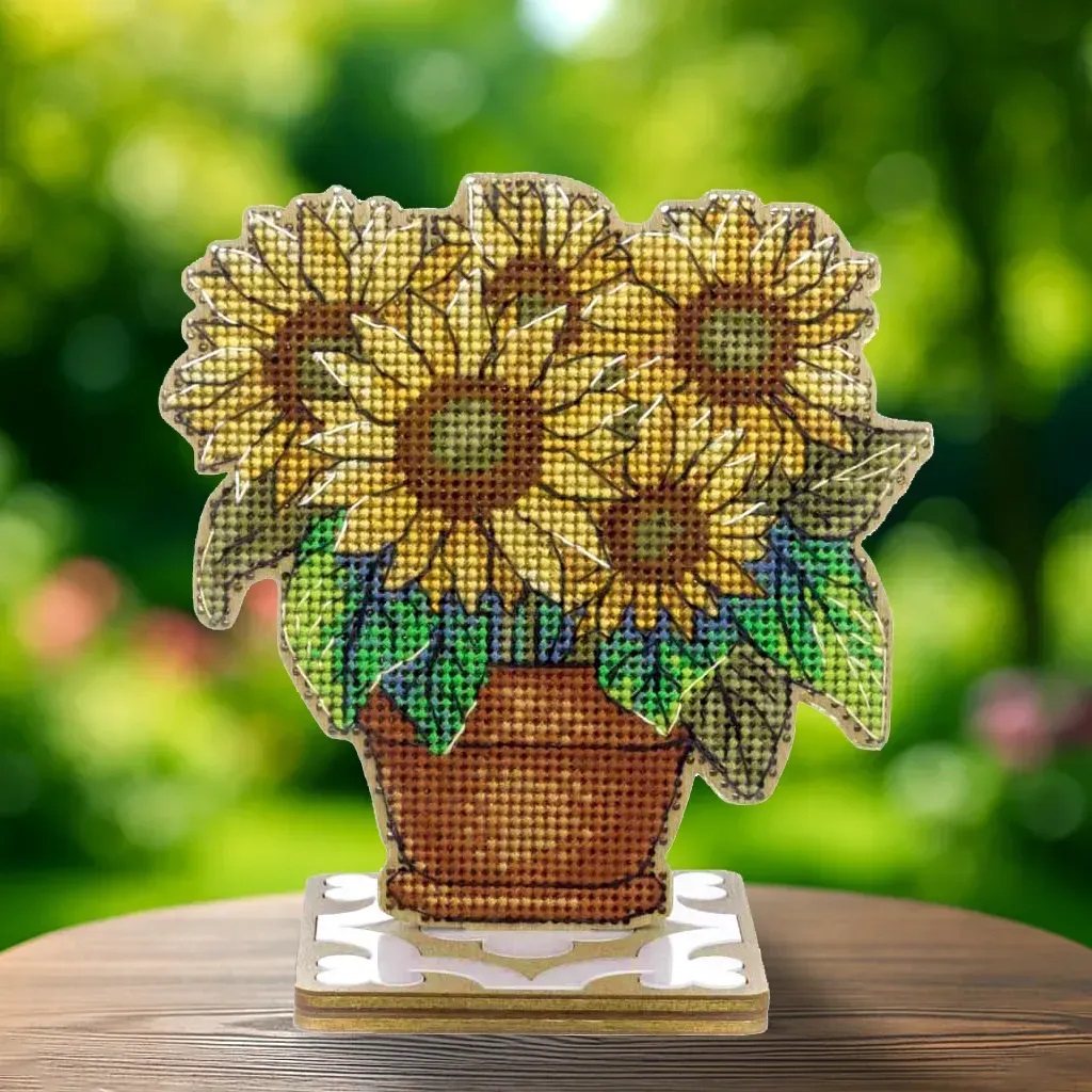 Wonderland Crafts - FLW-075 – “Sunflower” Wooden Cross-Stitch Kit 