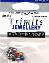 Jewellery - Sew/Glue on Rhinestones Multi colored x 10 by Trimits 