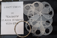 10 Tear drop Acrylic Bobbins with 2" metal ring by Fancy Yarn 