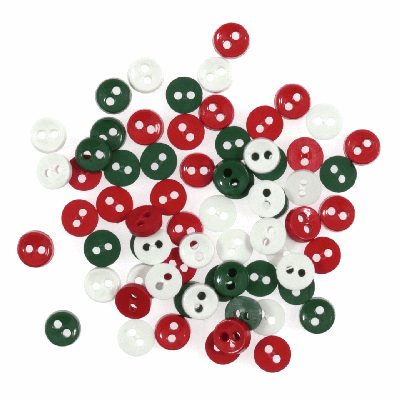 Mixed Red, White & Green Mini Round  6mm - Buttons 4g B6407\55