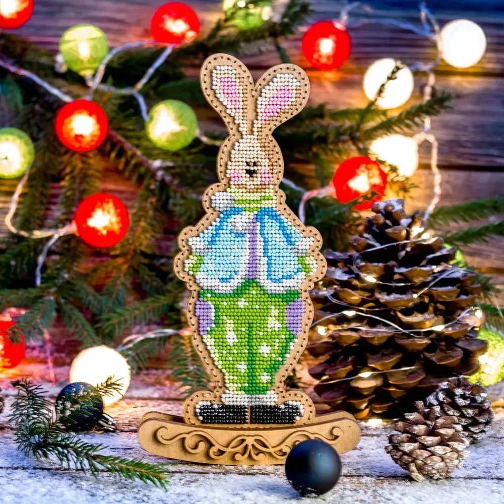 Wonderland Crafts - FLK-290 – Rocking Ornament “Springtime Bunny" (Double-Sided) Wooden Bead Kit 