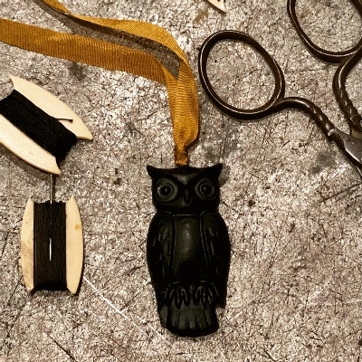  Little Hanging Owl -  Black Waxer by  Stacy Nash Primitives  only 1 in stock
