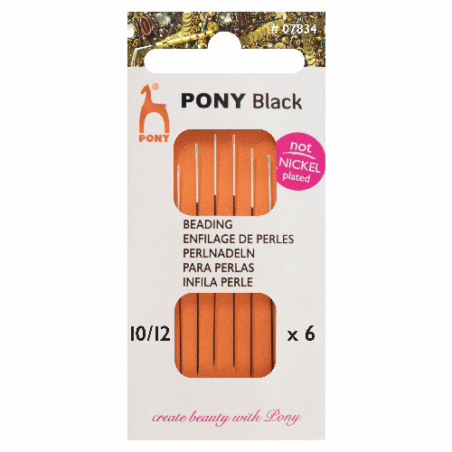  Size 10-12 Beading Needles : Black with White Eye by Pony