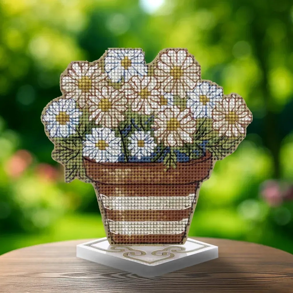 Wonderland Crafts - FLW-076– “Daisies” Wooden Cross-Stitch Kit 