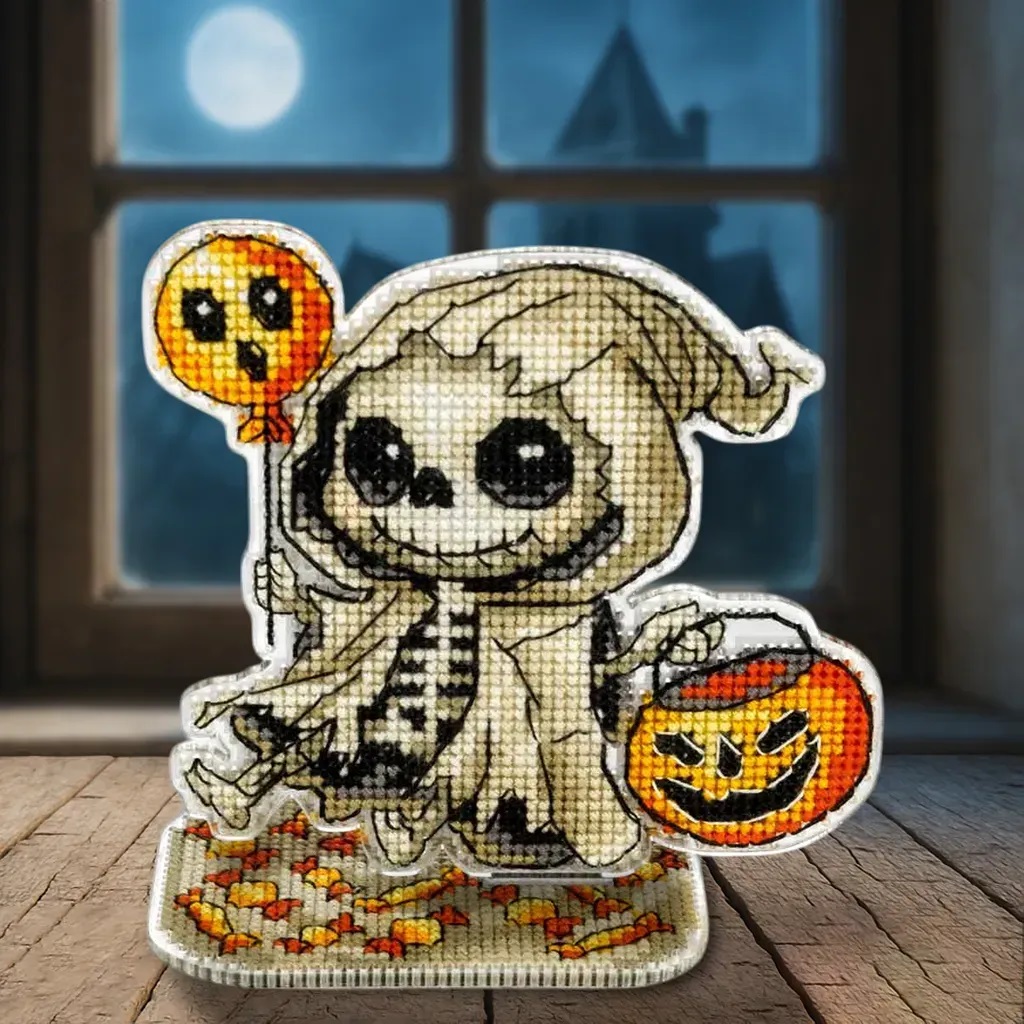 Wonderland Crafts - FLX-121 “Skeleton With A Balloon” - Plastic Cross-Stitch Kit 