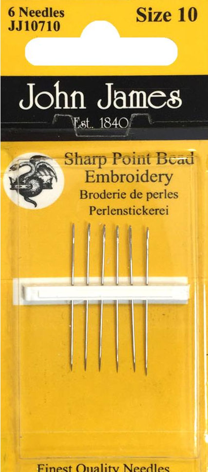 Size 10 Sharp - Bead Embroidery/Short Beading - 6 Pieces  by John James Needles 