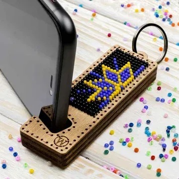 Wonderland Crafts - FLK-481 Phone Stand – Blue and Yellow - Wooden Bead Kit
