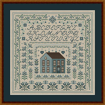 Blue Hollyhock House Sampler by Happiness Is Heartmade 