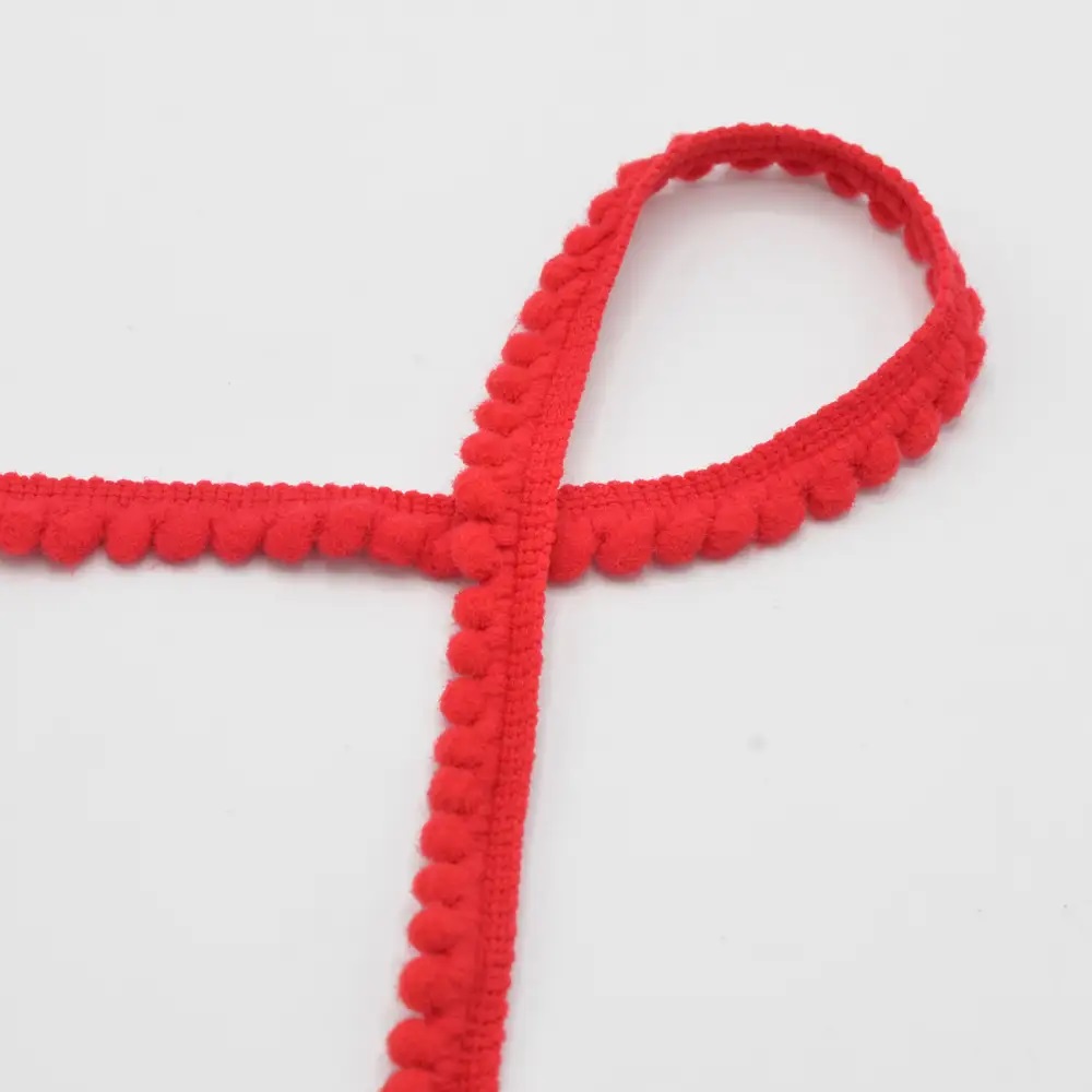 Pom Pom Ribbon - Red 515 - 6mm  Per Meters