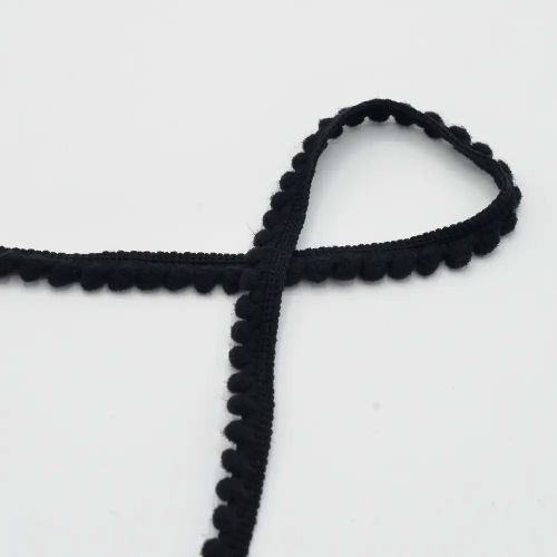 Pom Pom Ribbon - Black 569 - 6mm  Per Meter
