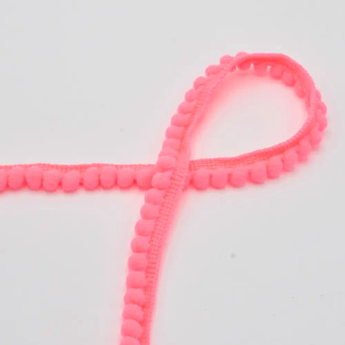 Pom Pom Ribbon - Neon Pink 595 - 6mm  Per Meter  by QT