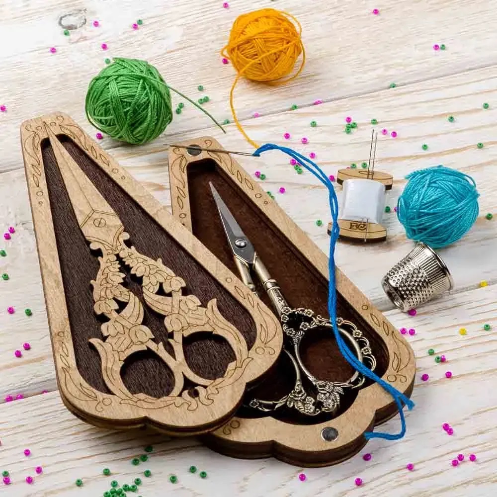 FLZB(N)23 Scissor box - 14cm x 6.5cm x 2cm - Plywood by Wonderland Craft