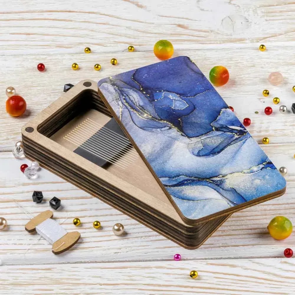 Wonderland Crafts - FLZB(N)138 Blue Marble  box - 15cm x 7cm x 3cm - Plywood ( Needles not included ) 