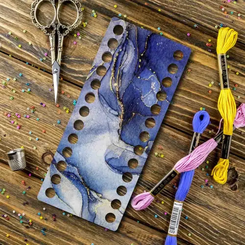 FLZ(P)-068 Blue Marble, Narrow Rectangular Thread organizer by Woodland Crafts  