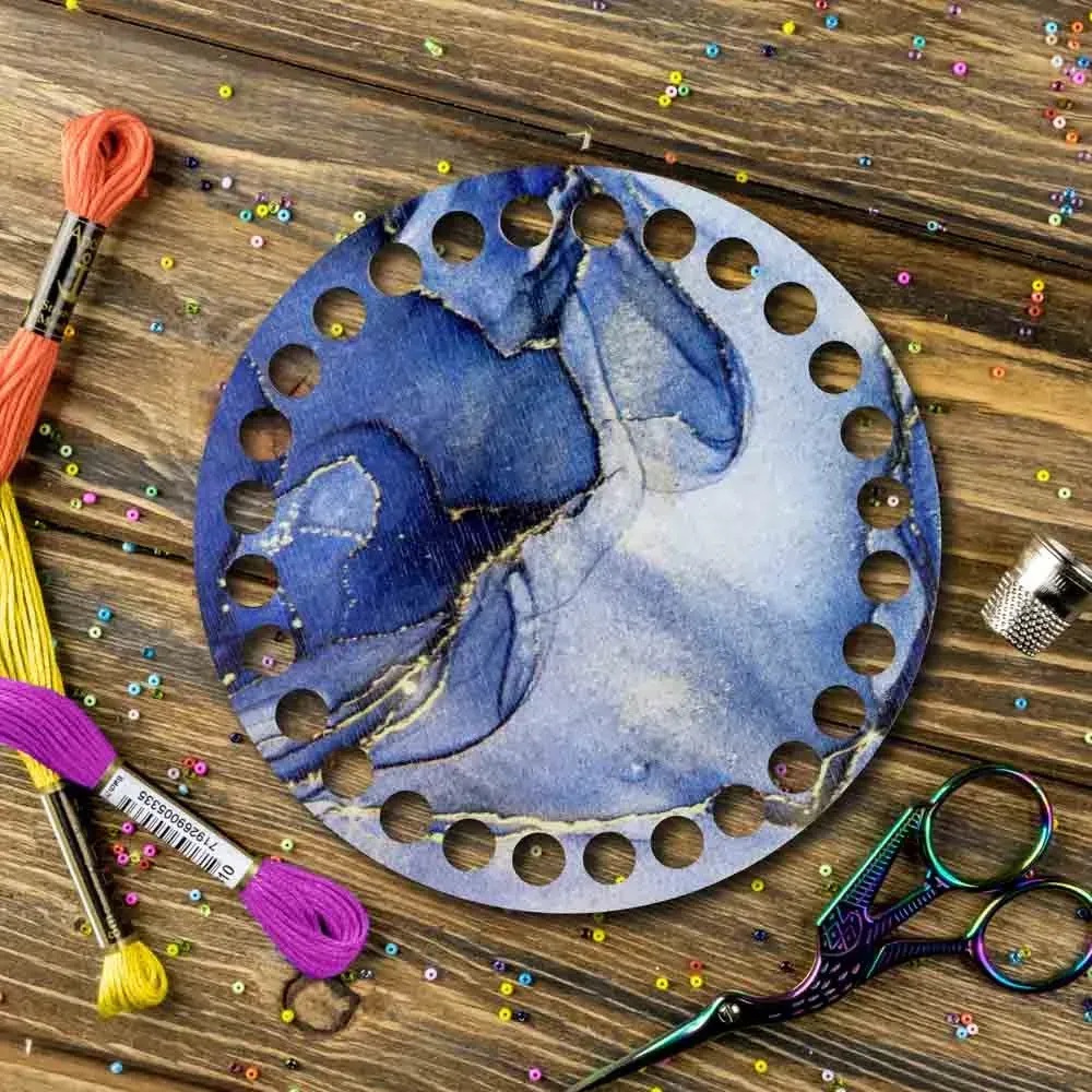   Woodland Crafts - FLZ(P)-065 Blue Marble, Round Thread organizer 