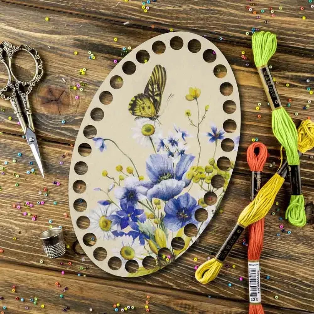 FLZ(P)-063 Wildflowers & Butterflies, Oval Thread organizer  by Woodland Crafts