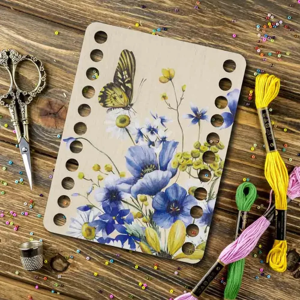  FLZ(P)-062 Wildflowers & Butterflies, Rectangular Thread organizer by Woodland Crafts 