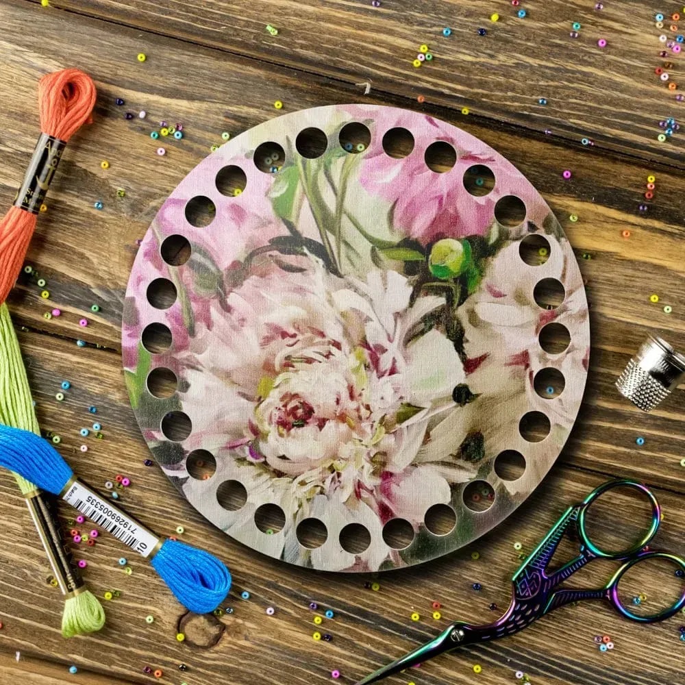 FLZ(P)-047 Peonies, Round Thread organizer  by Woodland Crafts  